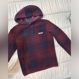 Vineyards Vines-Plaid Hooded Sweater in Wine and Blue
